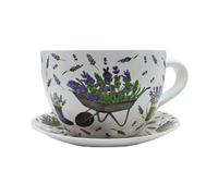 Dekohelden24 Vaso per fiori, vaso per piante, vaso per piante, vaso per fiori, vaso per piante con manico in ceramica, motivo lavanda, lunghezza 25 x larghezza 23 x 14 cm.