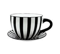 Dekohelden24 Vaso per piante, vaso per piante, vaso per piante, vaso per fiori, vaso con manico in ceramica, motivo a righe in bianco e nero, 25 x 23 x 14 cm (lunghezza x larghezza x altezza).