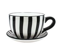 Dekohelden24 Vaso per piante, vaso per piante, vaso per piante, vaso per fiori, vaso per piante con manico in ceramica, motivo a righe in bianco e nero, lunghezza 20 x 15 x 12 cm.