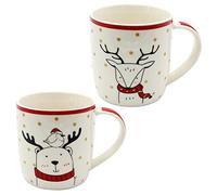 Dekohelden24 W-10030128 - Set di 2 tazze natalizie, altezza 9 cm, diametro 8 cm, capacità 350 ml, colore: Bianco