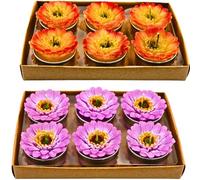 Dekohelen24 Set di 12 Lumini a Forma di Gerbera, Candela da Tavolo di Fiori Gialli e Viola, Dimensioni 4 x 3 x 4 cm