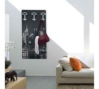 Dekoidea by Crearreda Appendiabiti da Parete Skyline, Attaccapanni Decorativo da Muro in Legno con Ganci in Ferro, Viti e Tasselli Inclusi, Made in Italy 45 x 90 x 1 cm