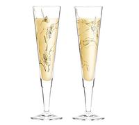 Dekomiro Ritzenhoff - Set di calici da champagne "Primavera 2020", motivo floreale e colibrì e panno per la pulizia in vetro