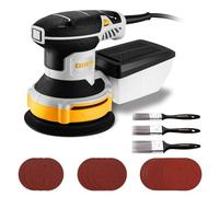 DEKOPRO 300W Levigatrice Orbitale - 6 velocità variabile 14000RPM Levigatrice Rotorbitale, 125mm strumento di levigatura manuale con 3 pennelli (nero giallastro)