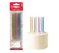 dekora - 16 Candeline Compleanno Lunghe Multicolor 13 cm | Candeline sottili metallizzate con supporti, Decorazione per torta e feste colorate