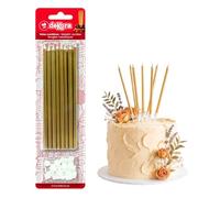 dekora - 16 Candeline Compleanno Lunghe Oro 13 cm per Torte | Candeline sottili metallizzate con supporti, Decorazione per torta, Matrimoni e Anniversari