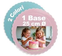 dekora - Base rotonda per torte da 25 cm, vassoio rotondo riutilizzabile in cartone dello spessore di 3 mm, 1 colore su ciascun lato: blu e rosa, decorazioni per torte.