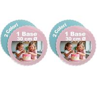 dekora - Base rotonda per torte da 30 cm, vassoio rotondo riutilizzabile in cartone dello spessore di 3 mm, 1 colore su ciascun lato: blu e rosa, decorazioni per torte. (Confezione da 2)