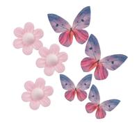 dekora - Blister di Decorazioni in Cialda Commestibile con Fiori Rosa e Farfalle lilla - 9 Pezzi per Cupcake e Torte in Occasione di Feste e Celebrazioni