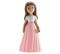 dekora - Cake topper comunione bambina con gonna rosa 16 cm, Figura decorativa per torte di Prima Comunione