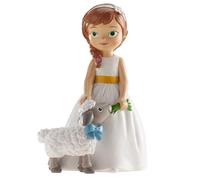 dekora - Cake topper comunione bambina con pecorella 16 cm, Figura decorativa per torte di Prima Comunione