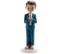 dekora - Cake topper comunione bambino con rosario blu 16 cm, Figura decorativa per torte di Prima Comunione