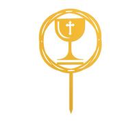 dekora - Cake Topper Comunione Calice - Decorazione per Torta Prima Comunione in Plastica Alimentare, 15,5x9,9 cm, Oro