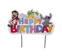 dekora - Cake Topper di Stitch "Happy Birthday" - Decorazione per Torta di Compleanno Adatta al Contatto con Alimenti - Topper in Carta e Plastica per Decorare Torte - Dimensioni 16,5 x 13 cm