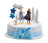 dekora - Cake Topper Frozen 2 - Set 6 pezzi (Elsa 9,5 cm, Anna 9,5 cm, Olaf 5,5 cm + 2 abeti + 2 stelle) - Decorazione torta non commestibile, figurine feste a tema Disney