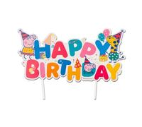 dekora - Cake Topper Peppa Pig Happy Birthday 17x12cm - Decorazioni Torta Compleanno - Ideale per Decorazioni Festa Bambini