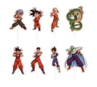 dekora - Cake Toppers Dragon Ball 16 pezzi - Decorazioni per cupcakes e torte, carta idonea al contatto alimentare, 8 design con Goku, Vegeta, Piccolo, Krillin, Trunks e Shenron