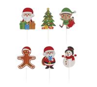 dekora Cake Toppers Natale 30 pezzi, 6 modelli assortiti in carta dura con spiedino di plastica alimentare da 11 cm, decorazione per torte, cupcakes e dessert