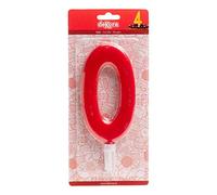 dekora 345277 Candela di Compleanno Giganti Numero 0 di Colore Rosso, Cera