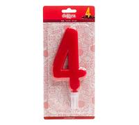 dekora 345281 Candela di Compleanno Giganti Numero 4 di Colore Rosso, Cera
