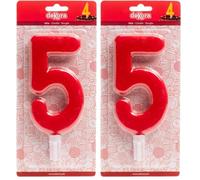 dekora Candela di Compleanno Gigante Numero 5 - Vela Rossa da 15 cm con Base Stabile per Torte e Feste di Compleanno (Confezione da 2)