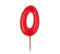 dekora- Candela Rossa di Compleanno Numero 0, Rosso, 7cm, 345181