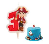 dekora - Candela di Compleanno Numero 3 Pirata 7 cm per Torte Infantili | Candeline compleanno particolari pirata 7 cm, Cera di paraffina senza profumo, Adatta al contatto alimentare
