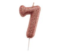 dekora- Candela di Compleanno Rosa con Glitter, 7cm, 345346