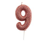 dekora- Candela di Compleanno Rosa con Glitter, 7cm, 345348