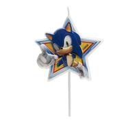 dekora - Candela di compleanno Sonic the Hedgehog 11 cm per decorare torte e cupcake, riutilizzabile con supporto, pronta all’uso