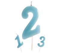 dekora - Candelina Compleanno Numero 2 Azzurro Tenue 5,5 cm per Torta