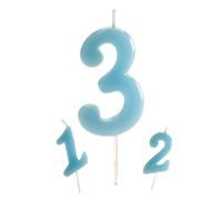 dekora - Candelina Compleanno Numero 3 Azzurro Tenue 5,5 cm per Torta