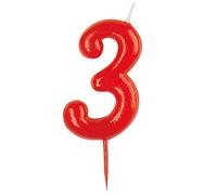 dekora - Candelina Compleanno Numero 3 Rossa 7,5 cm per Decorare Torte