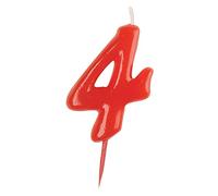 dekora - Candelina Compleanno Numero 4 Rossa 7,5 cm per Decorare Torte