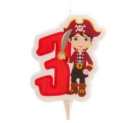 Dekora - Candela di Compleanno 2D con Pirata per Torte per Bambini - Numero 3