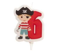 Dekora - Candela di Compleanno 2D con Pirata per Torte per Bambini - Numero 6