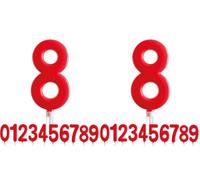 dekora - Candeline Compleanno Gigante Numero 8 Rossa 15 cm per Torta, Candeline Compleanno Numeri, Decorazione per Torta di Compleanno e Feste per Bambini (Confezione da 2)