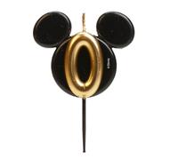 dekora - Candeline di Compleanno di Topolino - Candele di Disney di Cera di Paraffina Senza Fragranza - Candela di Compleanno con Orecchie di Mickey Mouse Nero e Oro - 8,5 cm - Candeline Numero 0