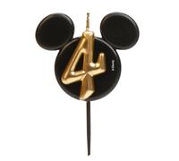 dekora - Candeline di Compleanno di Topolino - Candele di Disney di Cera di Paraffina Senza Fragranza - Candela di Compleanno con Orecchie di Mickey Mouse Nero e Oro - 8,5 cm - Candeline Numero 4