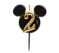 dekora - Candeline di Compleanno di Topolino - Candele di Disney di Cera di Paraffina Senza Fragranza - Candela di Compleanno con Orecchie di Mickey Mouse Nero e Oro - 8,5 cm - Candeline Numero 2