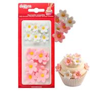 Dekora - Confezione da 7 Margherite Bianche e 7 Margherite Rosa - Cake Topper Commestibili - Decorazione per Torta di Compleanno in Pasta di Zucchero