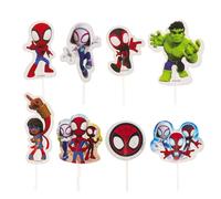 dekora - Cupcake Toppers Spidey - 16 pezzi (8 modelli) - Decorazioni cupcakes e torta, Marvel ufficiale, cartoncino plastificato con stecchini alimentari