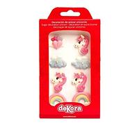 dekora - Decoration Cupcake Commestible | Decorazione torta commestibile con forma di unicorni, nuvole e cuori - Confezione da 8 figurine commestibili