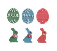dekora - Decorazioni pasquali in zucchero per torte, assortimento uova e coniglietti, 48 pezzi, decorazioni commestibili senza glutine per torte, cupcake e biscotti