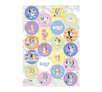 dekora - Decorazioni per Torta di Compleanno Bluey, 20 Mini Dischi in Carta Alimentare Commestibile Ø 3,4 cm, Design Bingo e Bluey per Cupcake, Senza Glutine, Senza Lattosio, Adatto ai Vegetariani