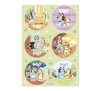 dekora - Decorazioni per Torta di Compleanno Bluey, 6 Mini Dischi in Carta Alimentare Commestibile Ø 5,8 cm, Design Bingo e Bluey per Cupcake, Senza Glutine, Senza Lattosio, Adatto ai Vegetariani