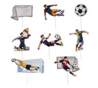 dekora - Decorazioni torta compleanno calcio, cake topper in carta per compleanno calcio bambini, pack 16 pezzi (8 design) con giocatori, pallone e porta