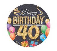 Dekora, Disco di Ostia Commestibile di Happy 40 Birthday, Decorazione per Torte di Compleanno, Tondo 20 CM