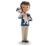 dekora - Figura Decorativa per Prima Comunione Ragazzo con Cane - Realizzata in Resina - Decorazione per Torte - 16,5 cm - Design Originale e Dettagliato - Adatto al Contatto Alimentare