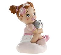 dekora - Figurina Battesimo Bambina con Gattino 10 cm, Cake Topper e Decorazione per Torte di Battesimo e Baby Shower